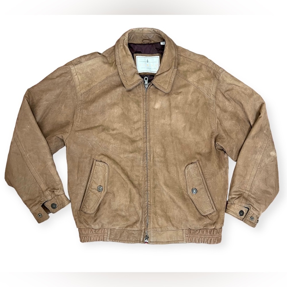 Mens Towne from London Fog Leather Bomber Jacket Size M